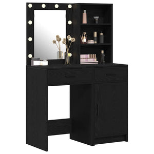 Schminktisch mit LED und Regal Schwarz Eiche