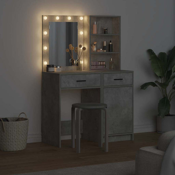 Schminktisch mit LED und Tür, Betongrau