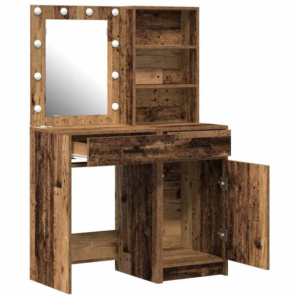 Schminktisch mit LED und Regal, Altholz