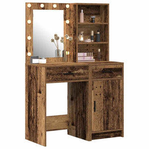 Schminktisch mit LED und Regal, Altholz