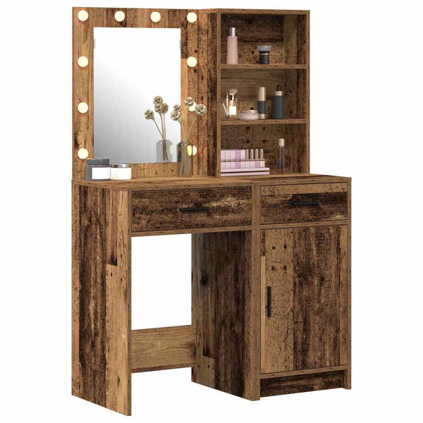 Schminktisch mit LED und Regal, Altholz