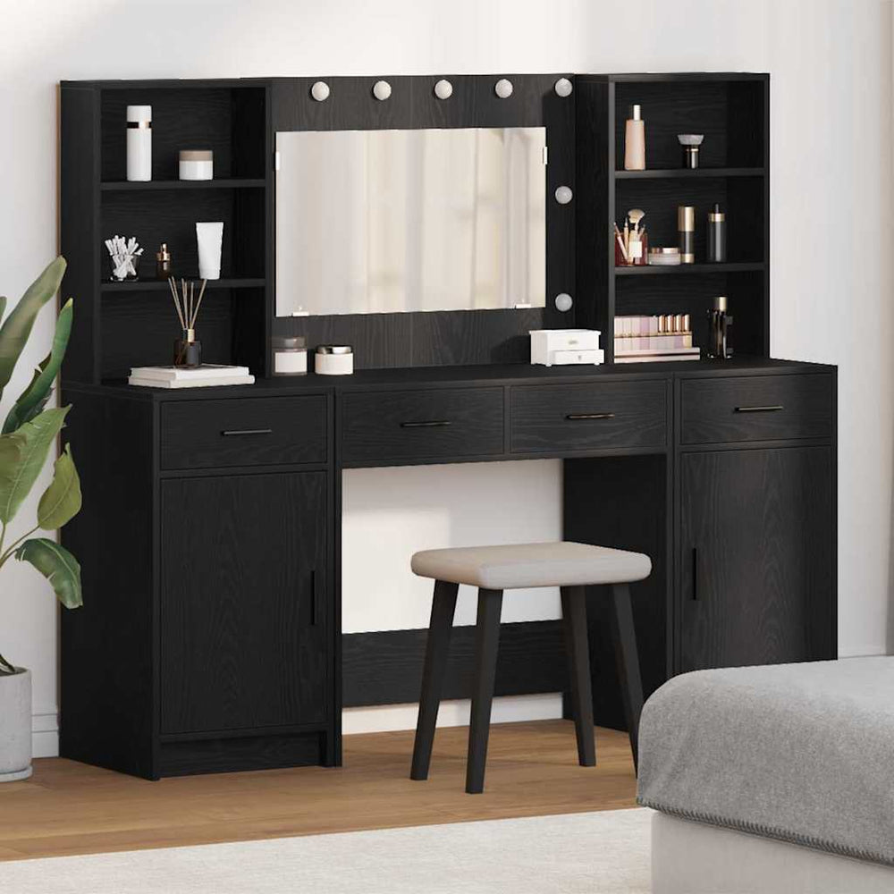 Schminktisch Set mit LED & Regal Schwarz Eiche