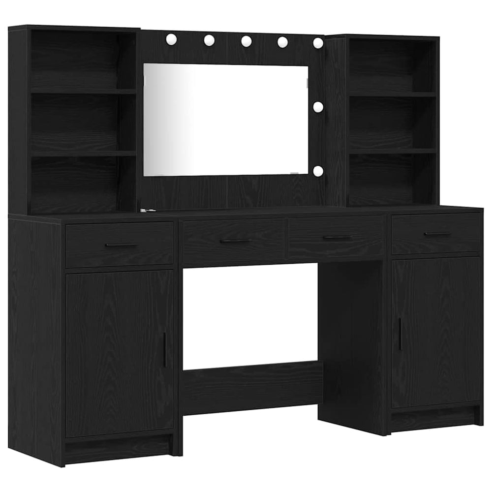 Schminktisch Set mit LED & Regal Schwarz Eiche