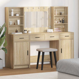 Schminktischset mit LED Sonoma-Eiche