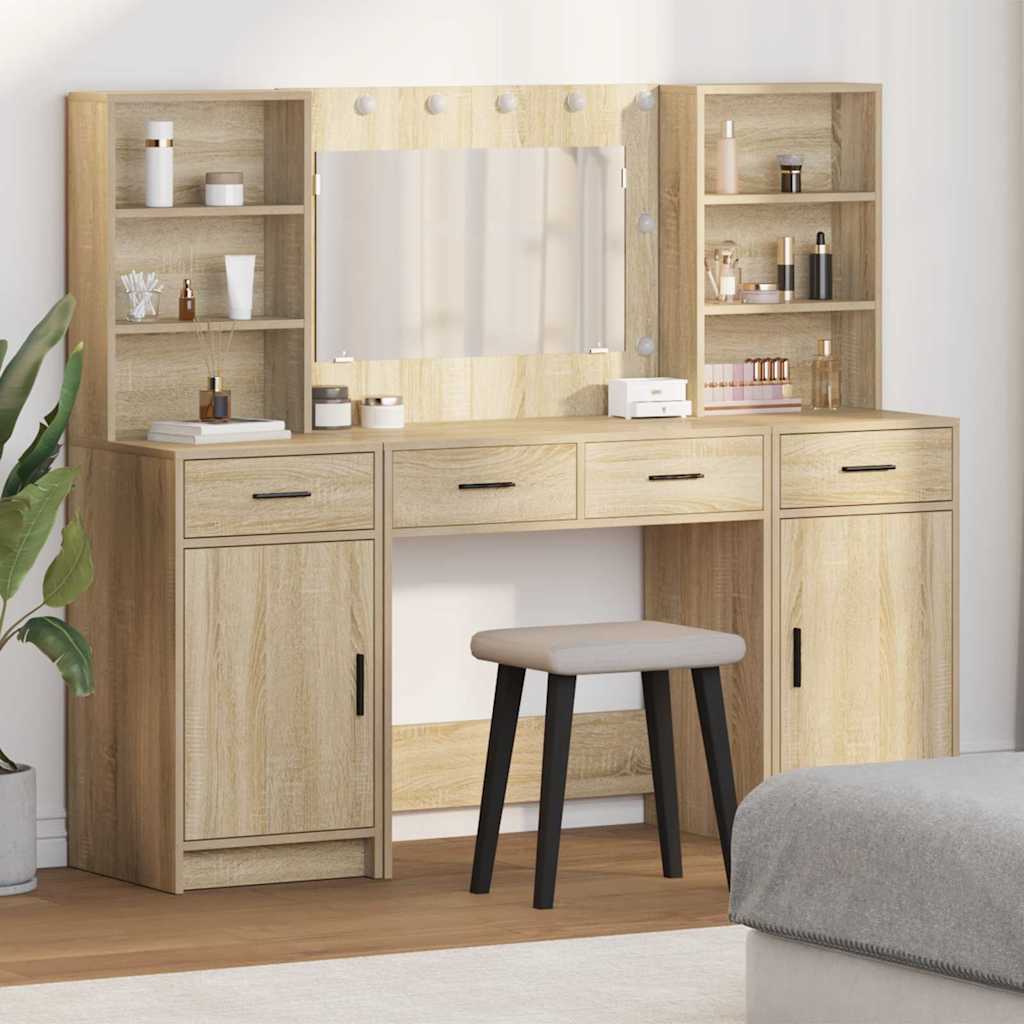 Schminktischset mit LED Sonoma-Eiche