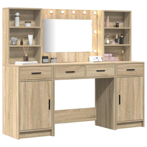 Schminktischset mit LED Sonoma-Eiche