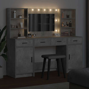 Schminktisch mit LED und Tür, Betongrau