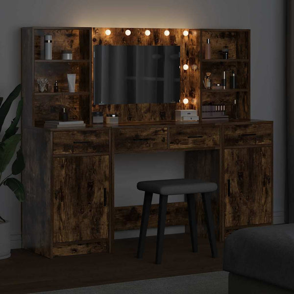 Schminktischset mit LED Geräucherte Eiche