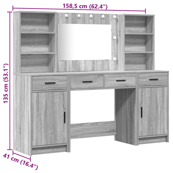 Schminktisch mit LED-Set Grau