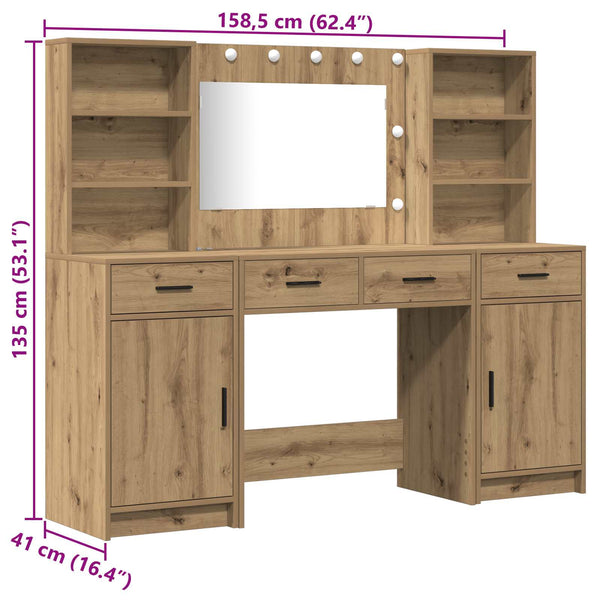 Schminktisch Set mit LED Artisan-Eiche