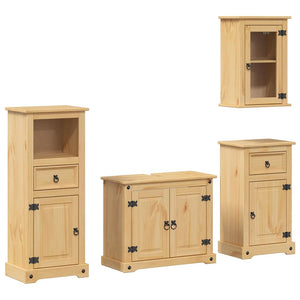 4-teiliges Badmöbel-Set Kiefer Massivholz