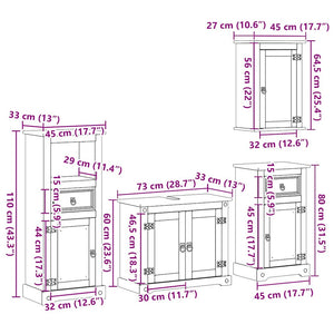 4-teiliges Badmöbel-Set Kiefer Massivholz