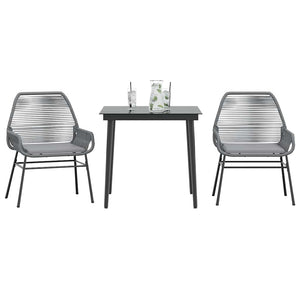 3-tlg. Garten Essgruppe Grau Poly Rattan