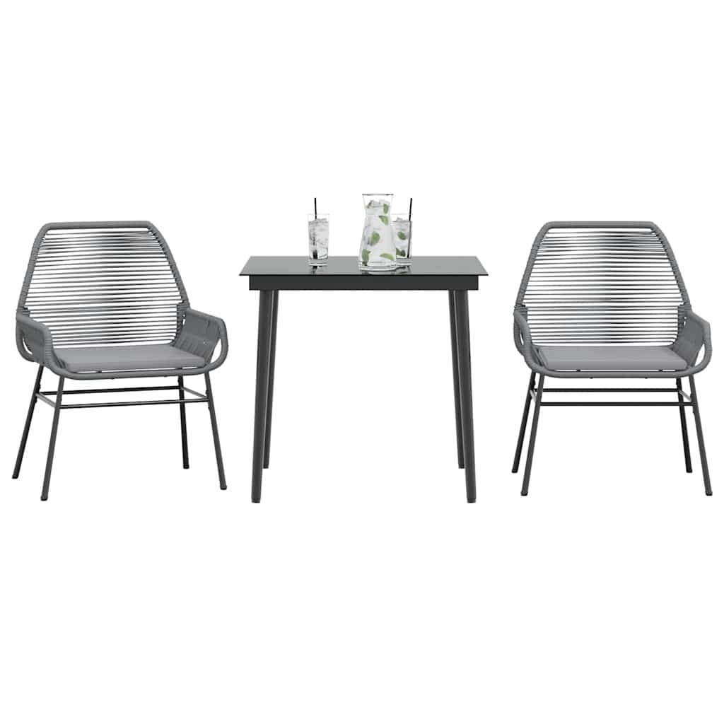 3-tlg. Garten Essgruppe Grau Poly Rattan