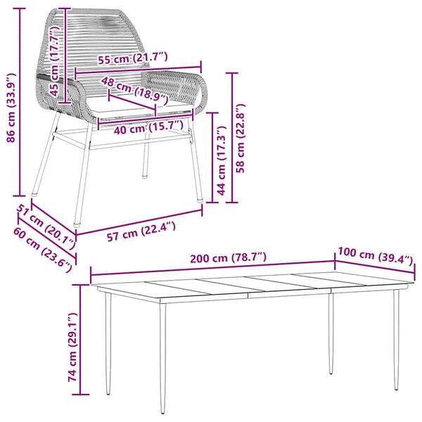 9-teilige Garten Essgruppe Grau Poly Rattan