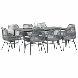 9-teilige Garten Essgruppe Grau Poly Rattan
