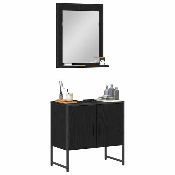 Wandmontiertes Badezimmermöbel-Set Schwarz 2-teilig