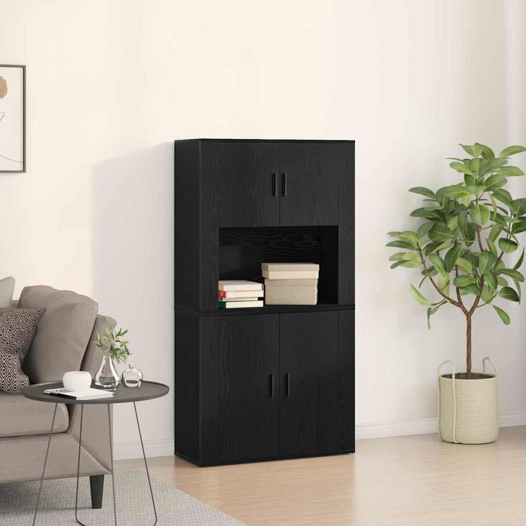 Highboard Schwarz Eichenoptik 80x33x150cm