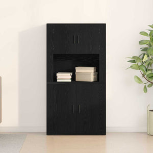 Highboard Schwarz Eichenoptik 80x33x150cm