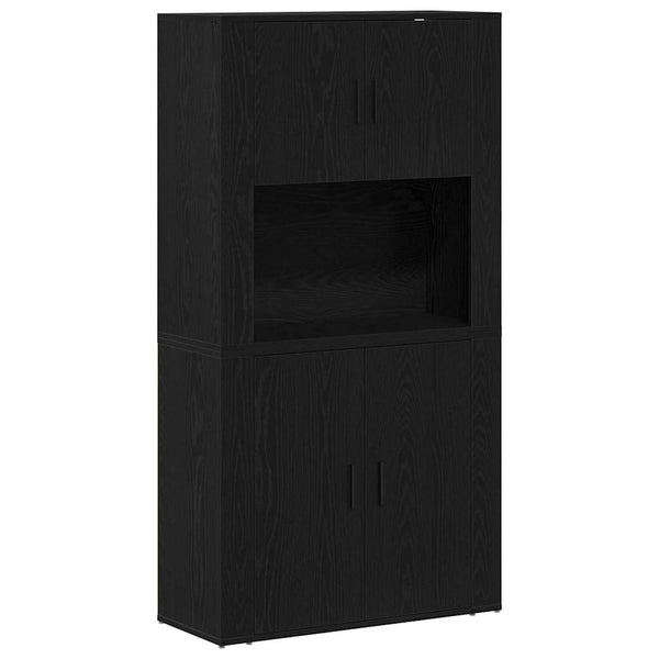Highboard Schwarz Eichenoptik 80x33x150cm