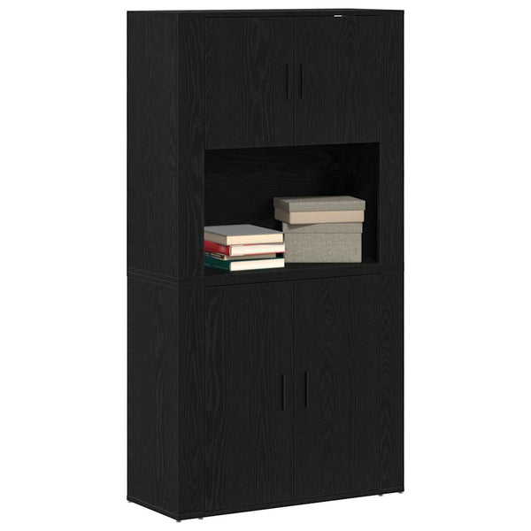 Highboard Schwarz Eichenoptik 80x33x150cm
