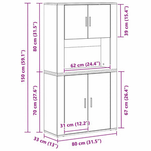 Highboard Schwarz Eichenoptik 80x33x150cm