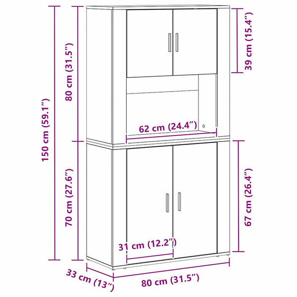 Highboard Schwarz Eichenoptik 80x33x150cm