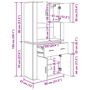 Highboard Altholz mit Schubladen 80x33x150cm