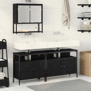 Badezimmermöbel Set Schwarz mit Regal, 3-teilig