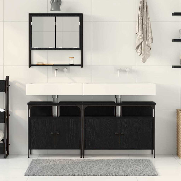 Badezimmermöbel Set Schwarz mit Regal, 3-teilig