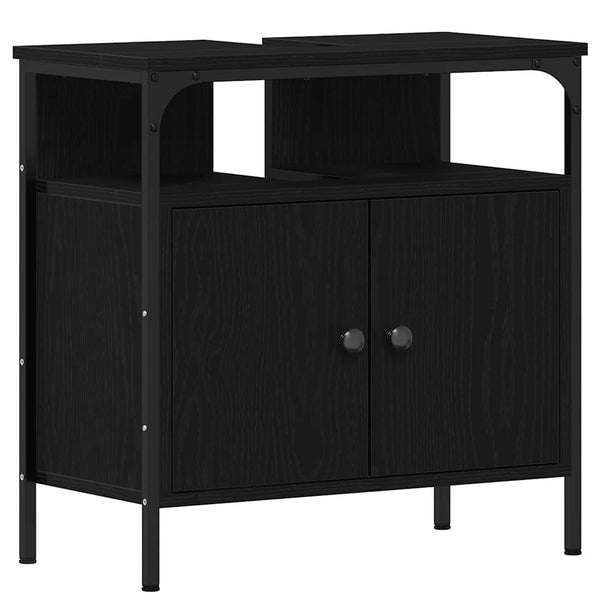 Badezimmermöbel Set Schwarz mit Regal, 3-teilig