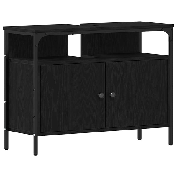 Badezimmermöbel Set Schwarz mit Regal, 3-teilig