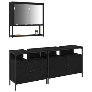 Badezimmermöbel Set Schwarz mit Regal, 3-teilig