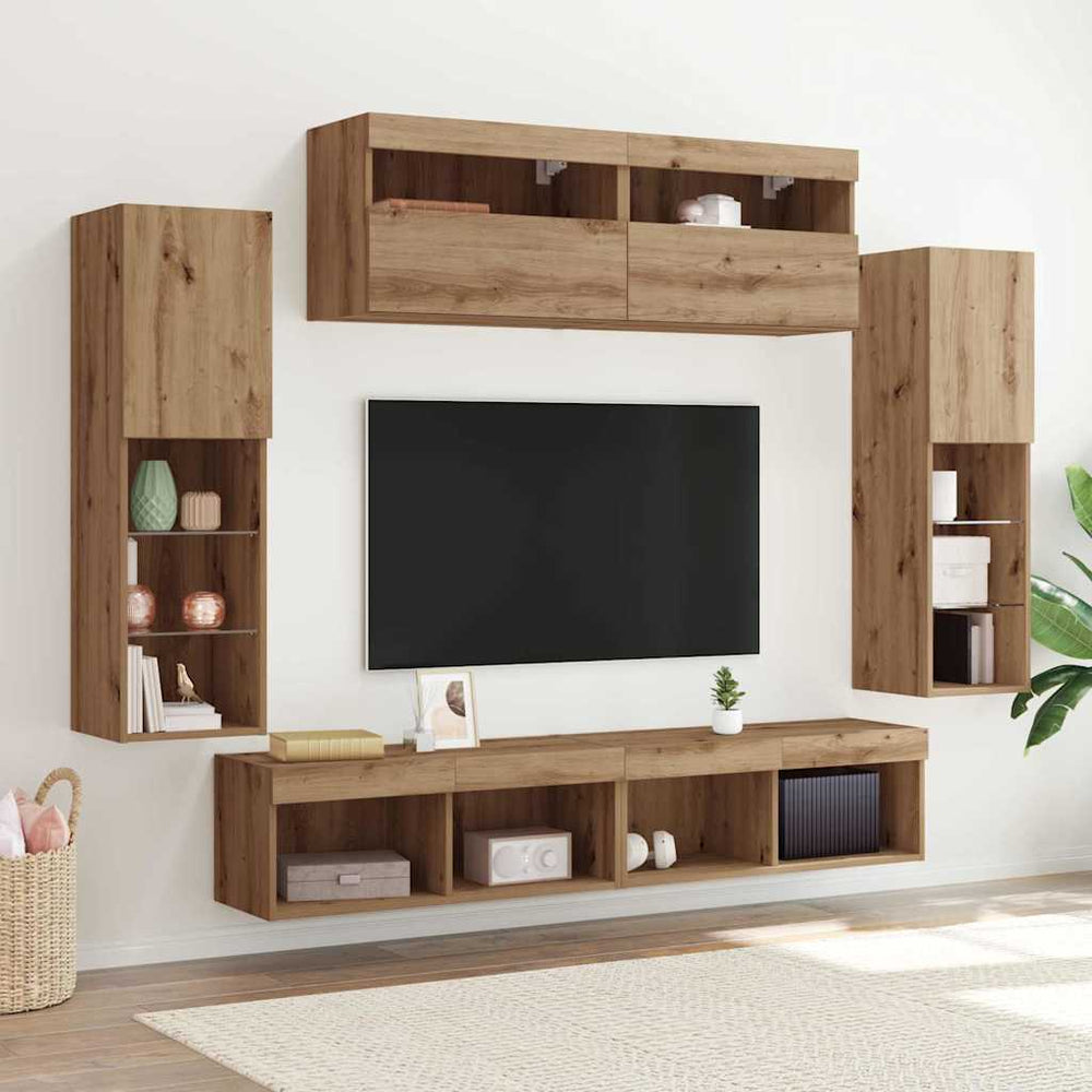 Wandmontiertes TV-Schrankset, 6-teilig, Artisan-Eiche