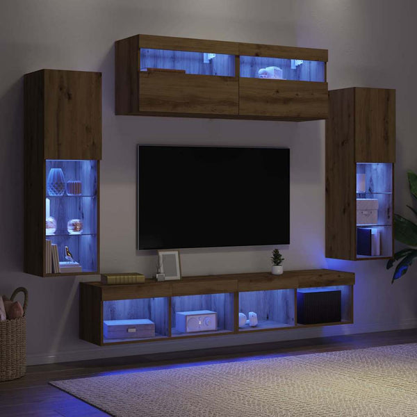 Wandmontiertes TV-Schrankset, 6-teilig, Artisan-Eiche