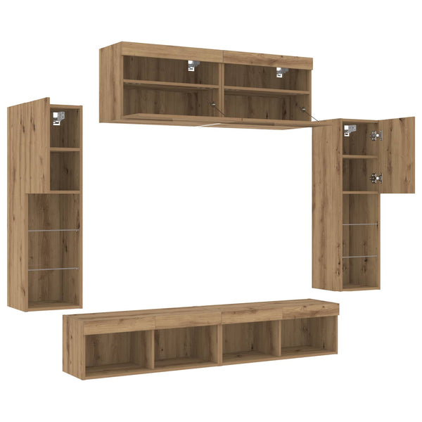 Wandmontiertes TV-Schrankset, 6-teilig, Artisan-Eiche