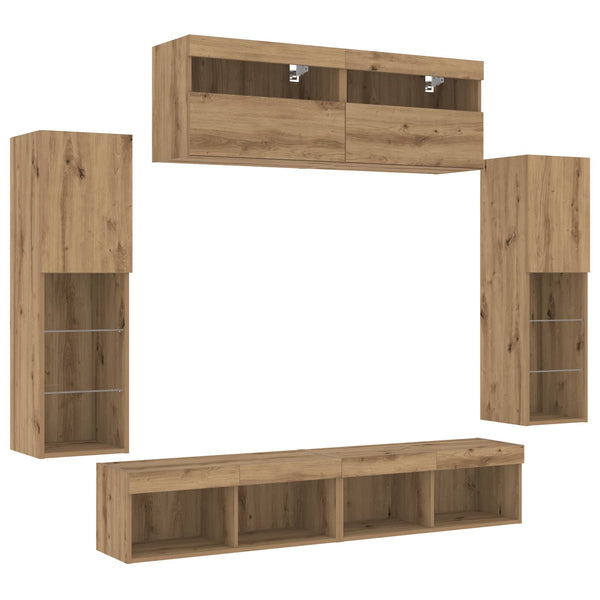 Wandmontiertes TV-Schrankset, 6-teilig, Artisan-Eiche