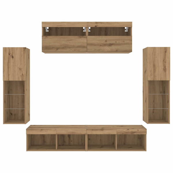 Wandmontiertes TV-Schrankset, 6-teilig, Artisan-Eiche