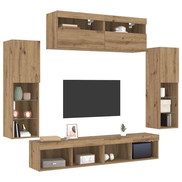 Wandmontiertes TV-Schrankset, 6-teilig, Artisan-Eiche