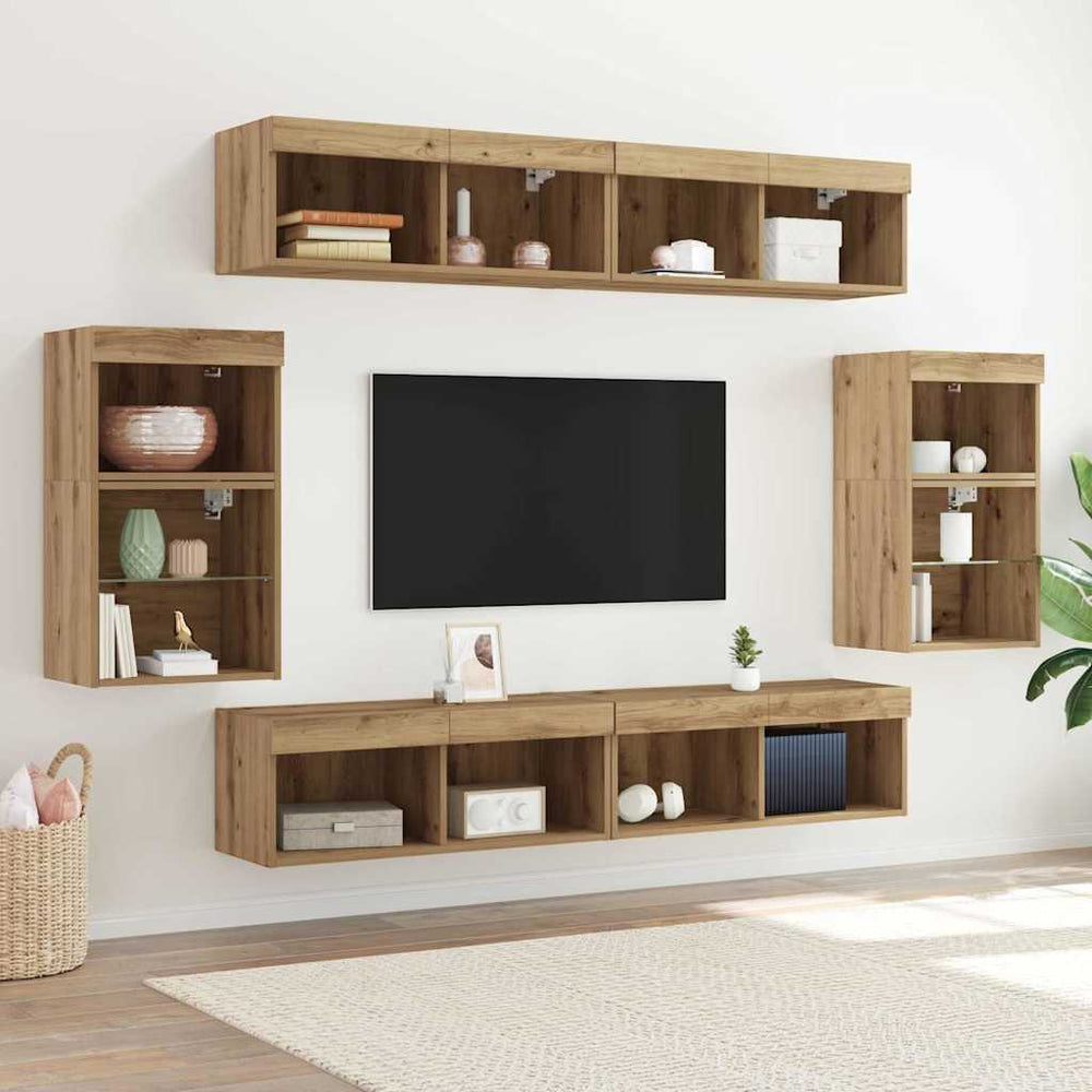 TV-Schrank-Set Wandmontiert Artisan-Eiche 8-teilig