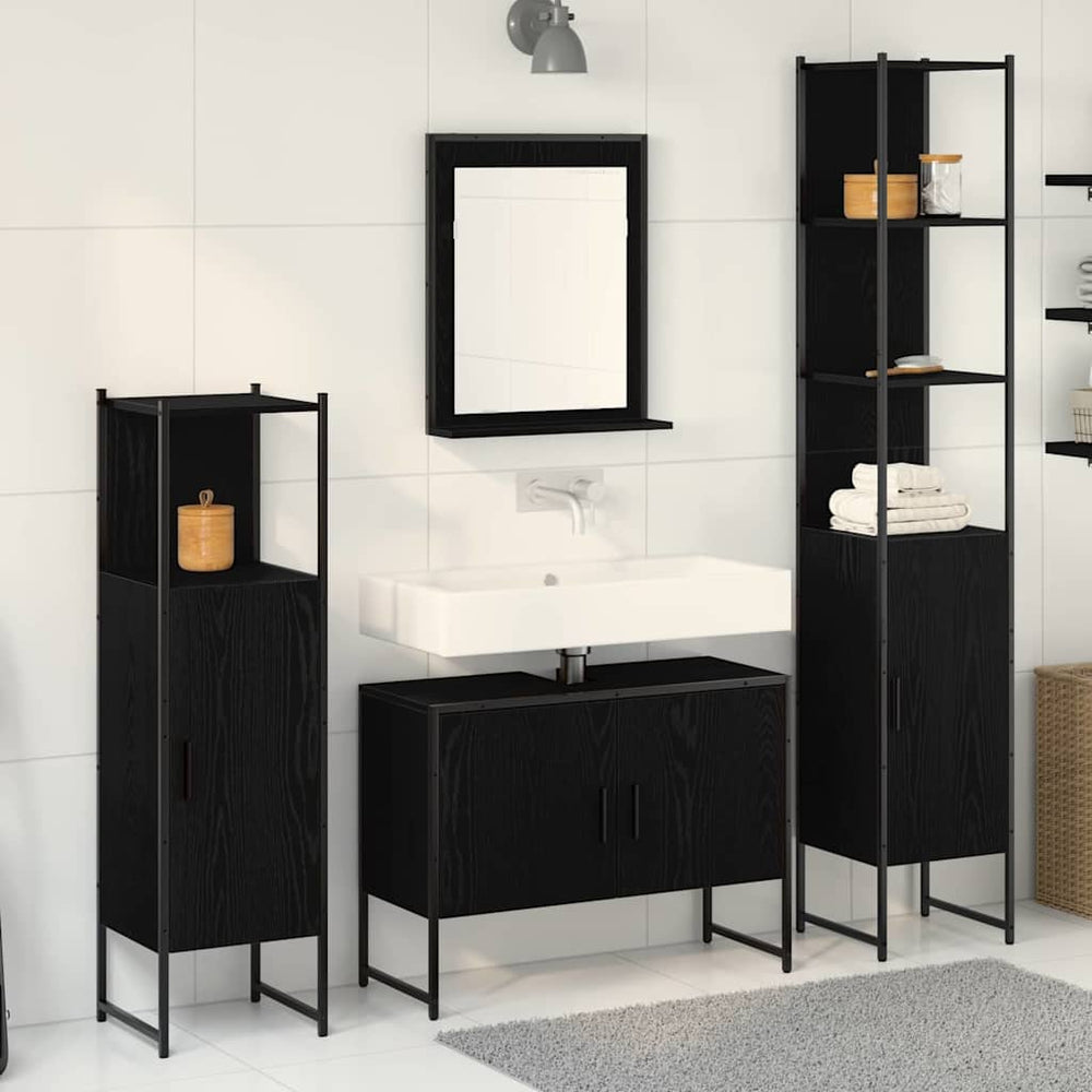 Schwarzes Badezimmermöbel-Set mit Regal, 4-teilig