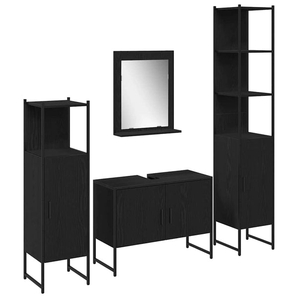 Schwarzes Badezimmermöbel-Set mit Regal, 4-teilig