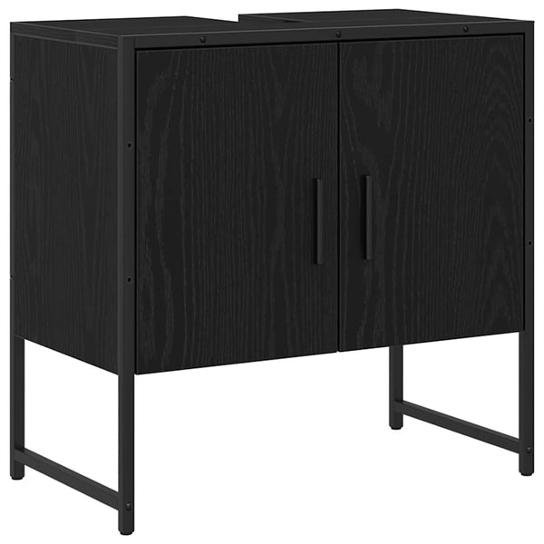 Schwarzes Badezimmermöbel-Set mit Regal, 4-teilig