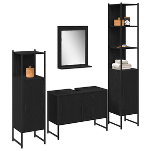 Schwarzes Badezimmermöbel-Set mit Regal, 4-teilig
