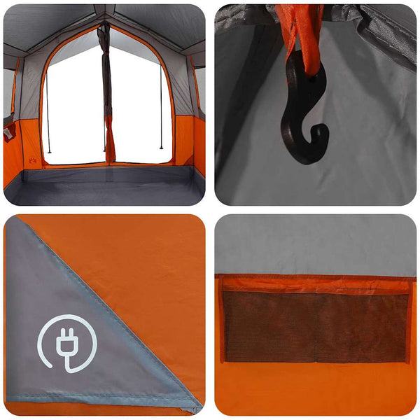 vidaXL Family Tent for 4 People Grey and Orange 324 x 255 x 230 cm