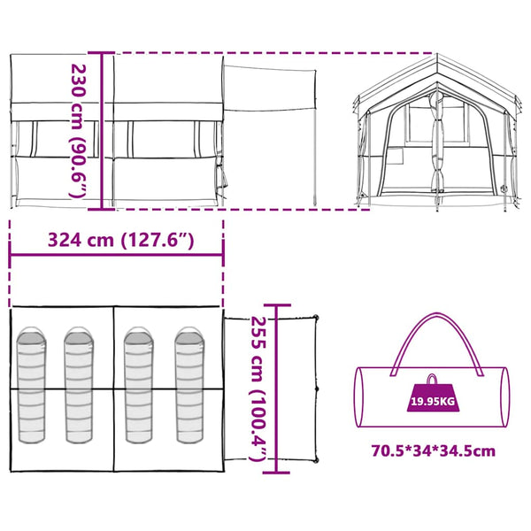 vidaXL Family Tent for 4 People Grey and Orange 324 x 255 x 230 cm