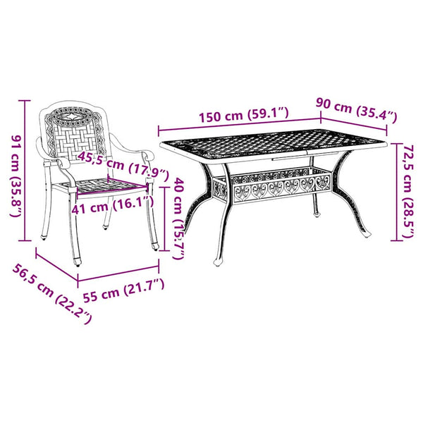 Weiße Aluminium Garten Essgruppe 5-teilig