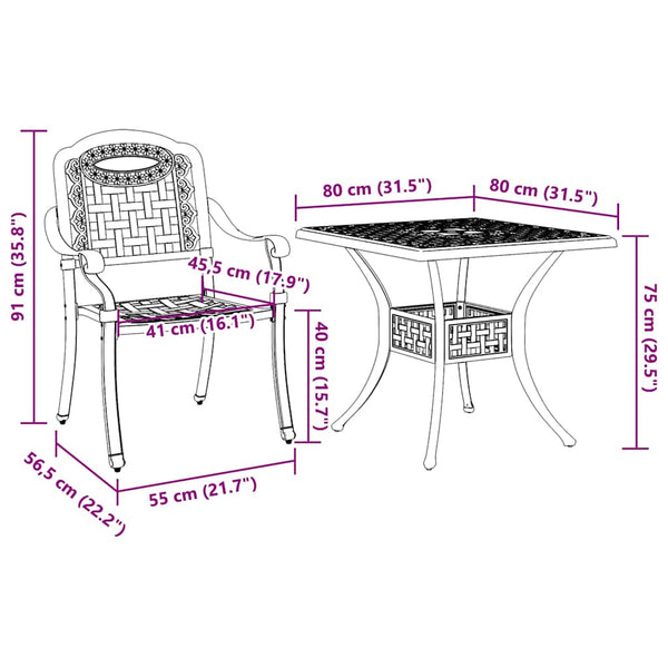 vidaXL Garden Table Set 3 pcs Bronze Cast Aluminum