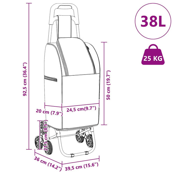 vidaXL Shopping Trolley Black 39.5 x 33 x 93 cm Oxford Fabric