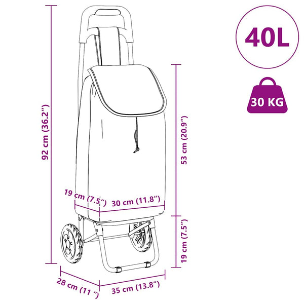 vidaXL Shopping Trolley Black 35 x 28 x 92 cm Oxford Fabric